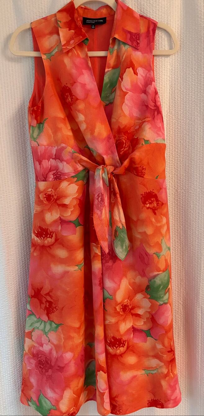 Jones New York Signature Size 10 Floral Linen Sleeveless Fit & Flare Midi Dress